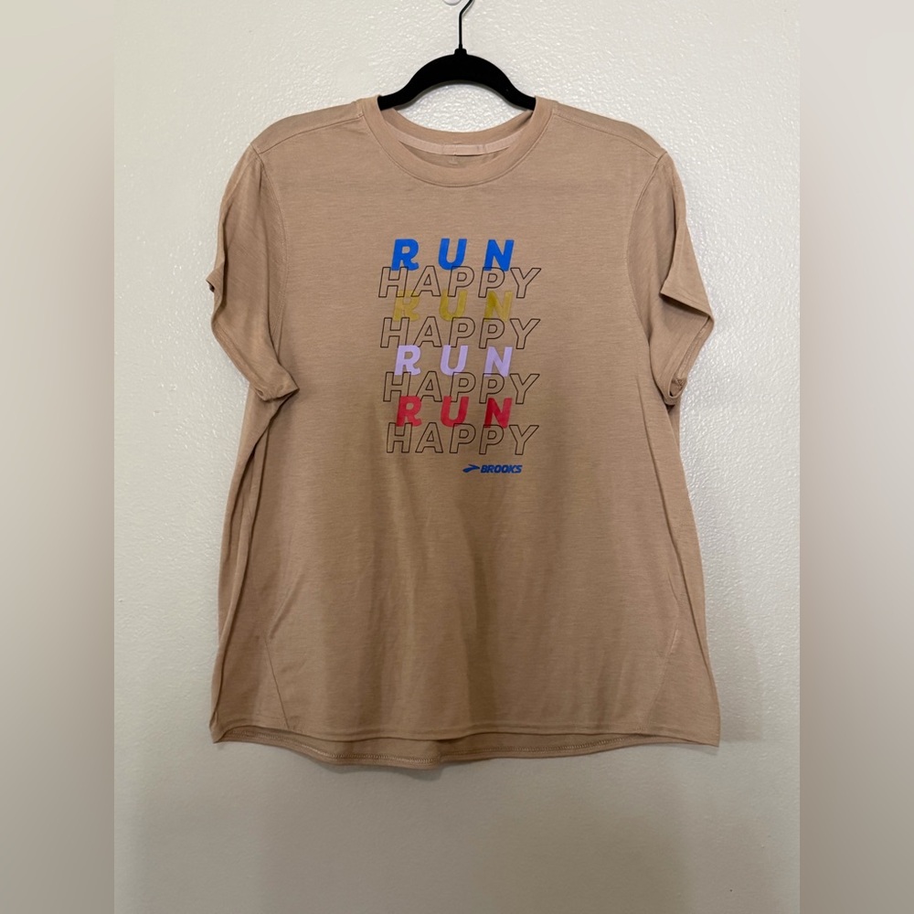 Brooks Running "Run Happy" Graphic Tee - Tan - Women's XL
